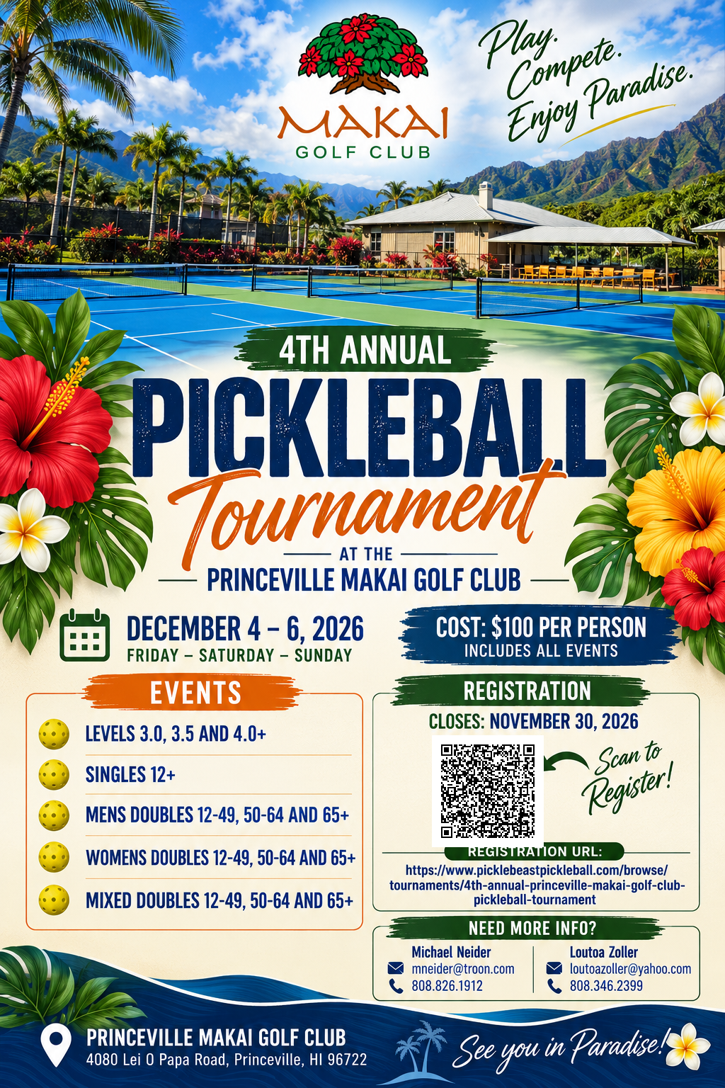 4th Annual Princeville Makai Golf Club Pickleball Tournament